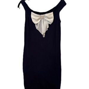 Y2K Vintage Twelve by Twelve Black Strapless Pencil Dress with Cream Bow